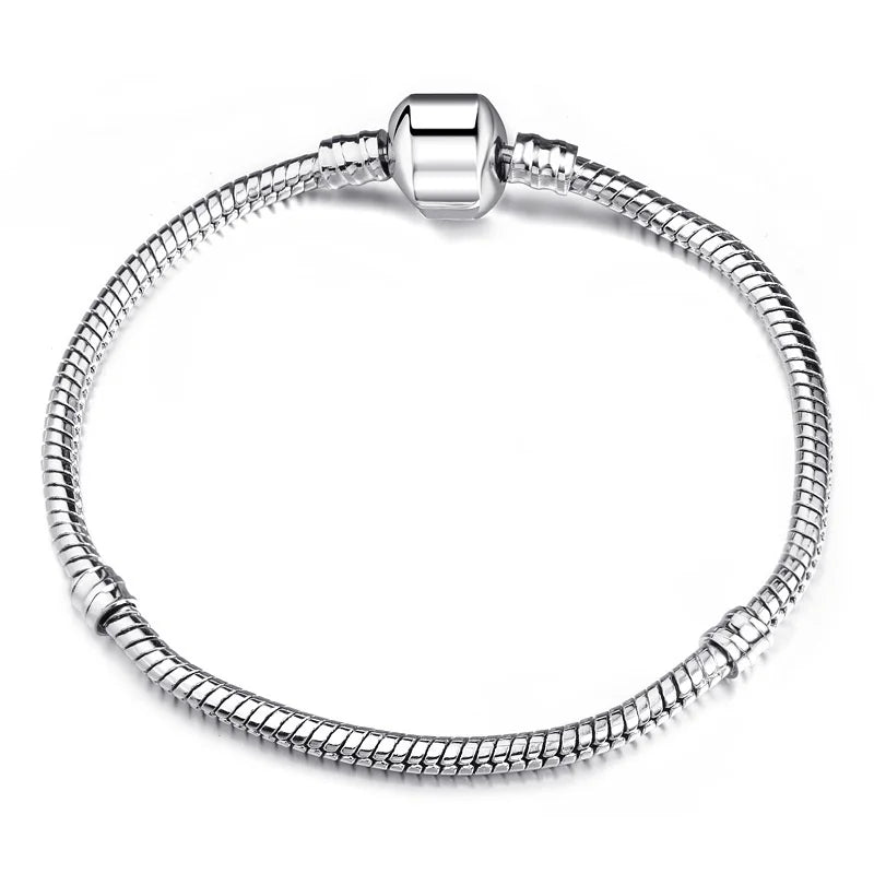 Silver Plate European Snake Chain Charm Bracelet for Women Girls