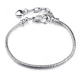 Silver Plate European Snake Chain Charm Bracelet for Women Girls