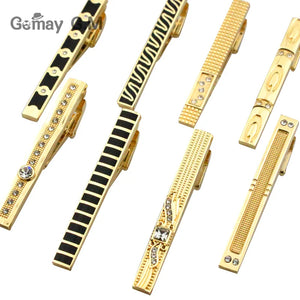 Golden Alloy Tie Clip Classic Meter Tie Bar Crystal Business Collar Pin