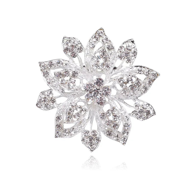 Gold Rhinestone Flower Brooch for Women