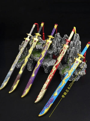 Golden Dragon Key Chain Bag Pendant Alloy Weapon Model Mini Katana Keych