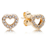Golden Open Heart Earring Crystal 925 Silver Wedding Jewelry