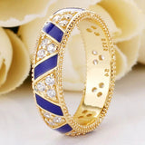 Golden Shine Stones And Stripes Ring Enamel For Women 925 Sterling Silver Ring