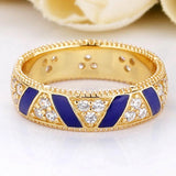 Golden Shine Stones And Stripes Ring Enamel For Women 925 Sterling Silver Ring