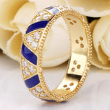 Golden Shine Stones And Stripes Ring Enamel For Women 925 Sterling Silver Ring