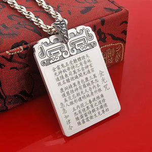 Golden Light Curse Tag Necklace Taoist Jewelry with Scripture Pendant