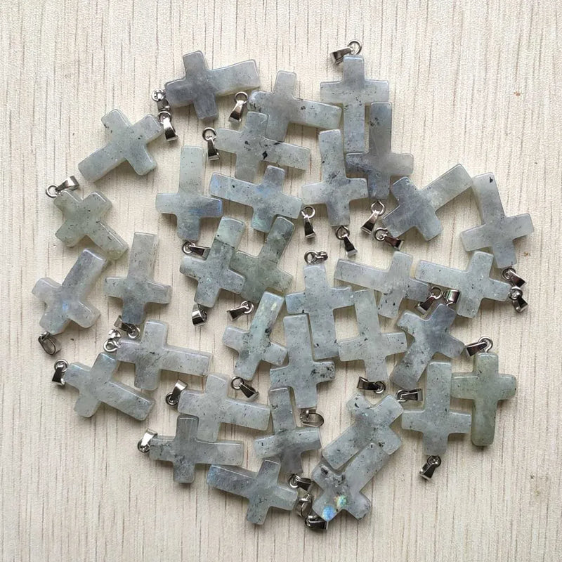 Labradorite Stone Cross Pendants for Necklaces - 30pcs/lot
