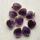 Amethyst Stone Gold-Plated Heart Pendants 25mm 8pcs