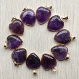Amethyst Stone Gold-Plated Heart Pendants 25mm 8pcs