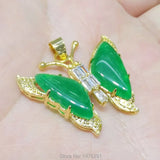 30X32MM Green Jade Butterfly Pendant with Zircon Inlay
