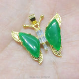 30X32MM Green Jade Butterfly Pendant with Zircon Inlay