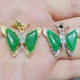 30X32MM Green Jade Butterfly Pendant with Zircon Inlay