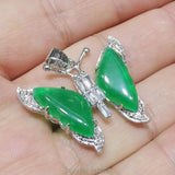 30X32MM Green Jade Butterfly Pendant with Zircon Inlay
