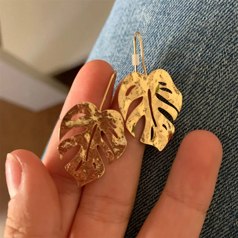 Monstera Palm Green Leaf Drop Earrings for Women