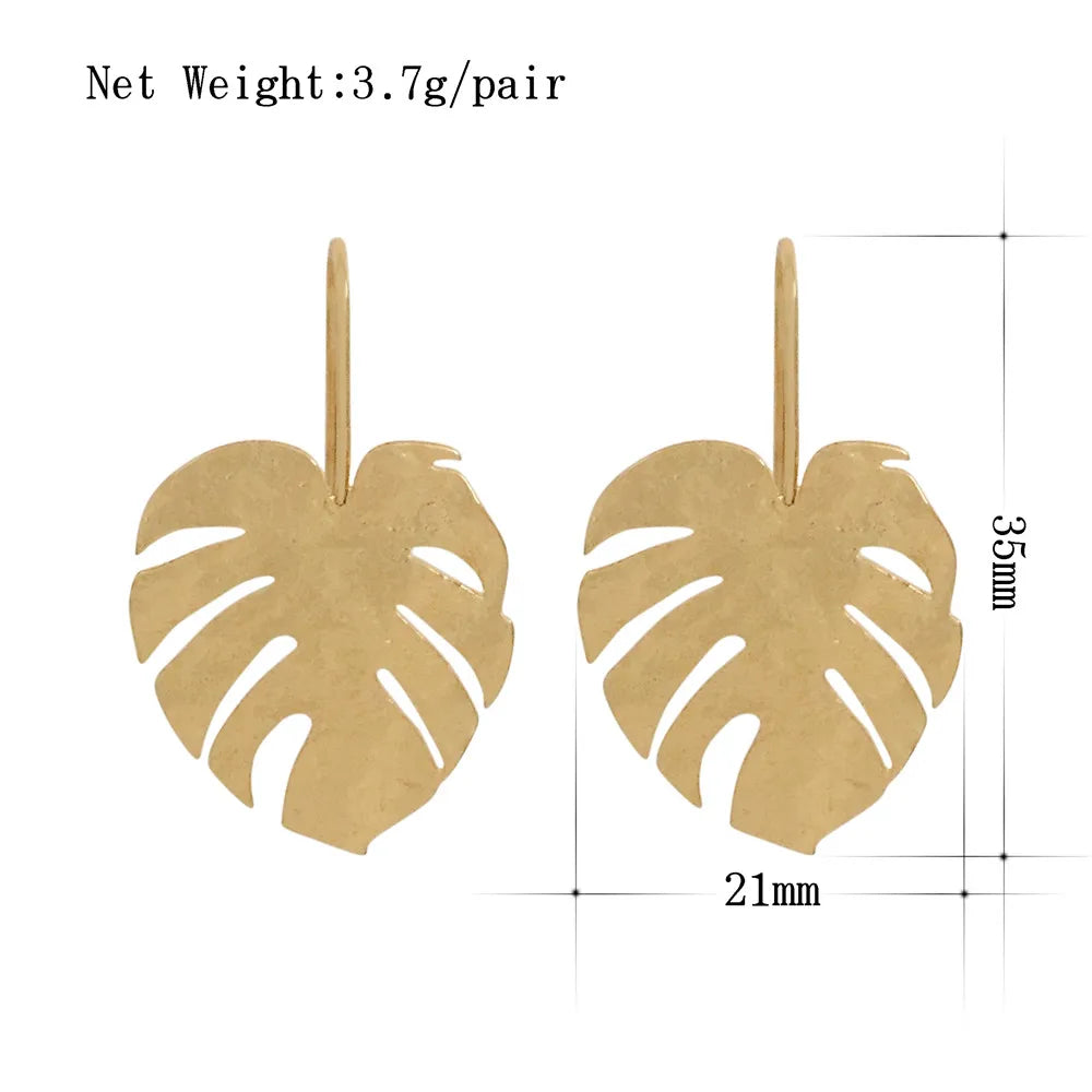 Monstera Palm Green Leaf Drop Earrings for Women
