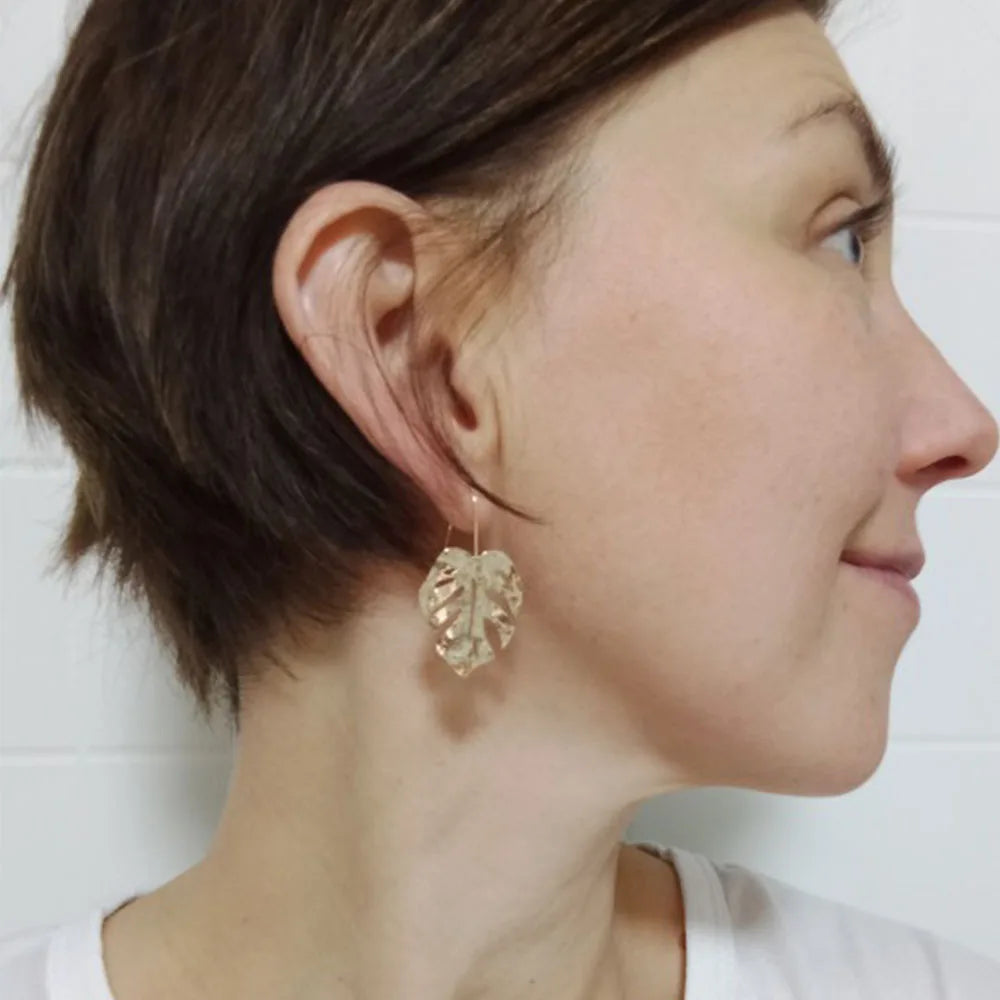 Monstera Palm Green Leaf Drop Earrings for Women