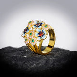 925 Silver Flower Ring Zircon Enamel Women's Jewelry