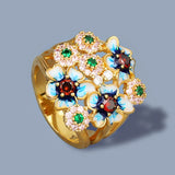 925 Silver Flower Ring Zircon Enamel Women's Jewelry