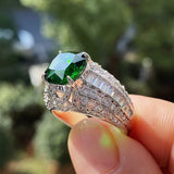 Square Green Stone Wedding Ring Micro Paved CZ Elegant Engagement Jewelry