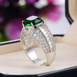 Square Green Stone Wedding Ring Micro Paved CZ Elegant Engagement Jewelry