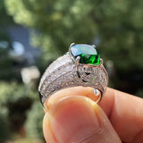 Square Green Stone Wedding Ring Micro Paved CZ Elegant Engagement Jewelry