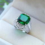 Square Green Stone Wedding Ring Micro Paved CZ Elegant Engagement Jewelry