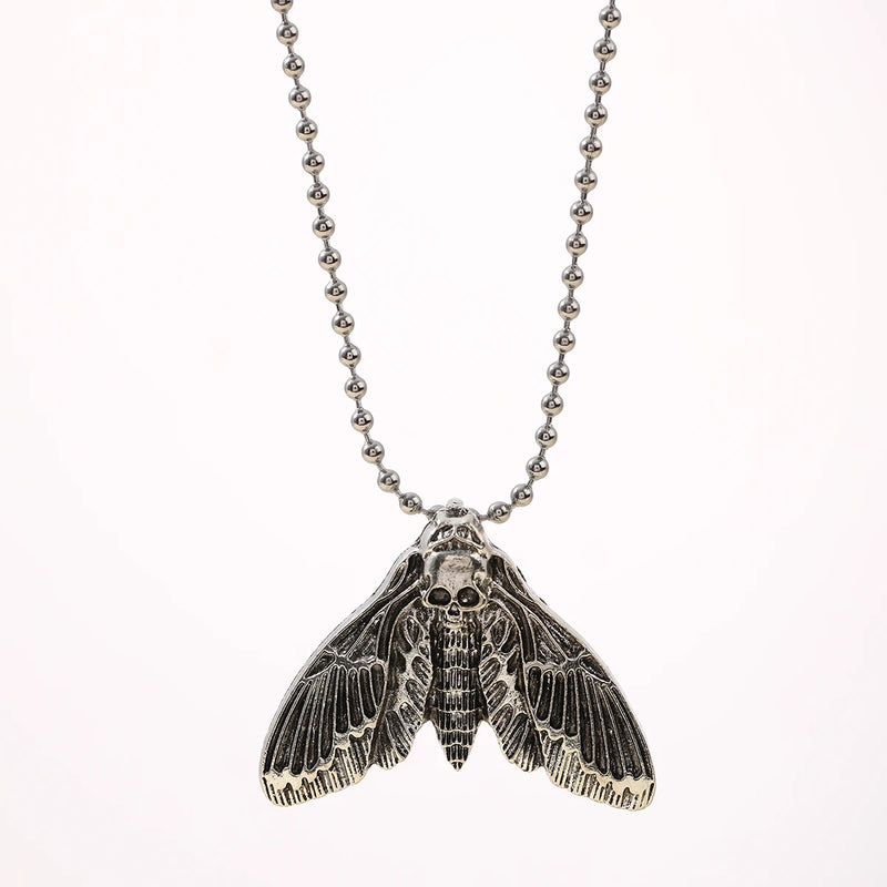 Gothic Moth Skull Pendant Necklace