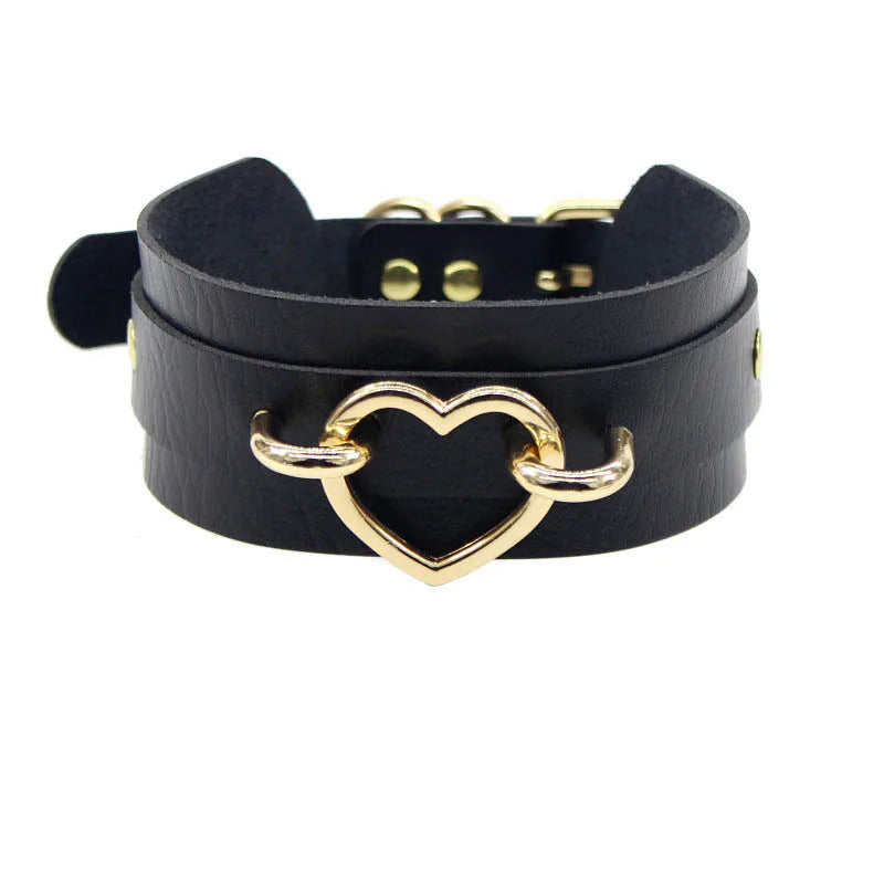 Gothic PU Leather Heart Buckle Choker Necklace