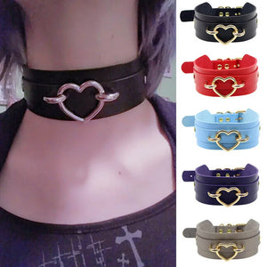 Gothic PU Leather Heart Buckle Choker Necklace