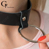 Gothic Leather Choker Sliver O-ring Steampunk Necklace Adjustable Cosplay Punk