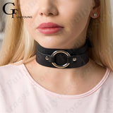 Gothic Leather Choker Sliver O-ring Steampunk Necklace Adjustable Cosplay Punk