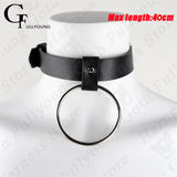 Gothic Leather Choker Sliver O-ring Steampunk Necklace Adjustable Cosplay Punk