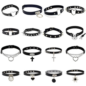 Gothic Punk Chocker Hip Hop Rock Faux Leather Rivets Necklace Women Teens Girls