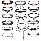Gothic Punk Harajuku Velvet Suede Lace Crystal Choker Necklace