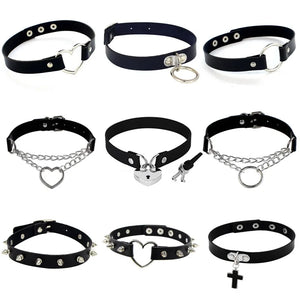 Gothic Punk Leather Choker Necklace For Women Teens Girls