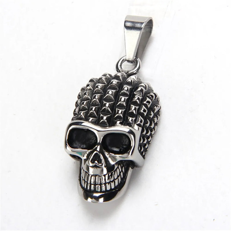 Gothic Punk Silver Tone Skull Pendant Necklace