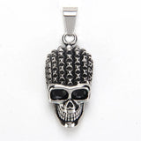 Gothic Punk Silver Tone Skull Pendant Necklace