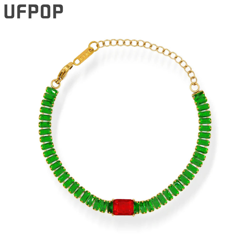 Gothic Stainless Steel Bangles Red Zircon Friendship Bracelet