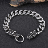 Gothic Stainless Steel Double Dragon Head Bracelet Men Charm Link Chain Male