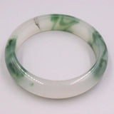 Jadeite Bracelet 15mm Dark Green Pattern White Bangle 57mm