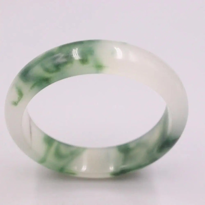 Jadeite Bracelet 15mm Dark Green Pattern White Bangle 57mm