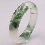 Jadeite Bracelet 15mm Dark Green Pattern White Bangle 57mm