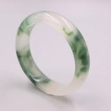 Jadeite Bracelet 15mm Dark Green Pattern White Bangle 57mm