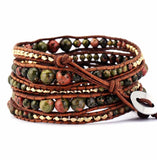 Natural Stones Beads Leather Wrap Bracelet Layered Vintage Bracelets