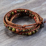 Natural Stones Beads Leather Wrap Bracelet Layered Vintage Bracelets