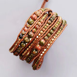 Natural Stones Beads Leather Wrap Bracelet Layered Vintage Bracelets