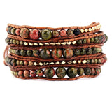 Natural Stones Beads Leather Wrap Bracelet Layered Vintage Bracelets