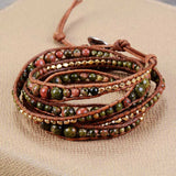 Natural Stones Beads Leather Wrap Bracelet Layered Vintage Bracelets