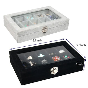 Gray/Black Velvet Jewelry Display Earrings Ring Organizer Storage Box