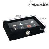 Gray/Black Velvet Jewelry Display Earrings Ring Organizer Storage Box